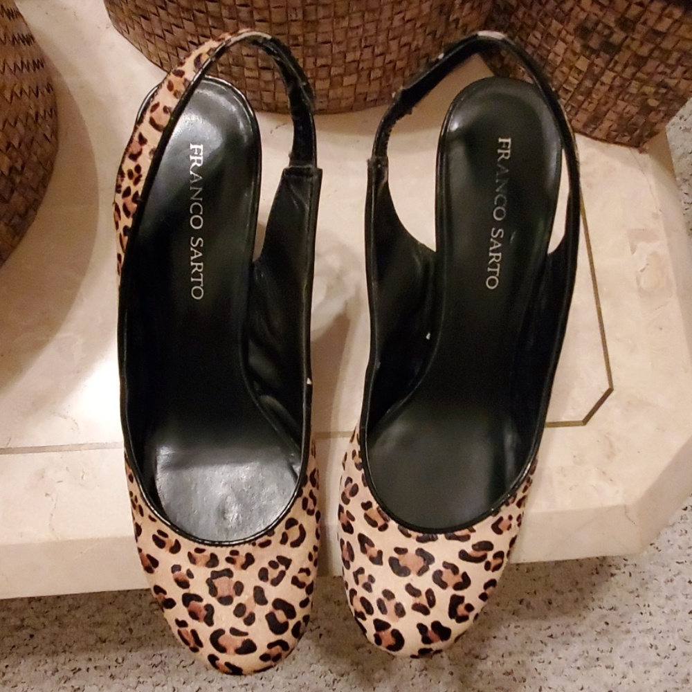 Leopard hair slingback wedges